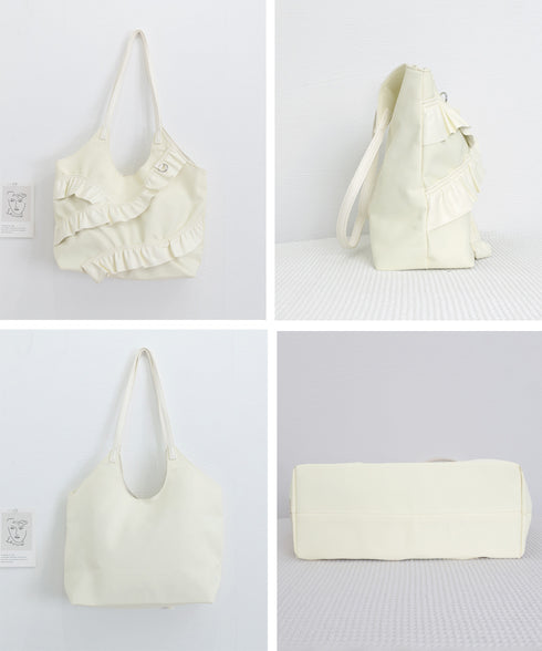 トートバッグ 大容量 肩掛けバッグ 合皮 ラッフルフリルバッグ 韓国風 大人可愛い 手提げバッグ フェイクレザー 通学通勤 ハンドバッグ A4サイズ 2WAY鞄 77YUEL-001